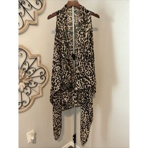 Unbranded Leopard Print Open Front Waterfall Vest‎ Blouse Overlay Flowy One Size